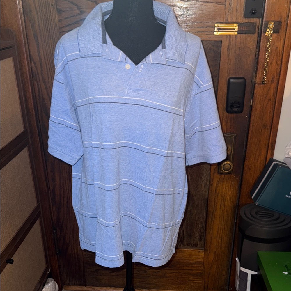 Men's Blue Striped Polo Shirt